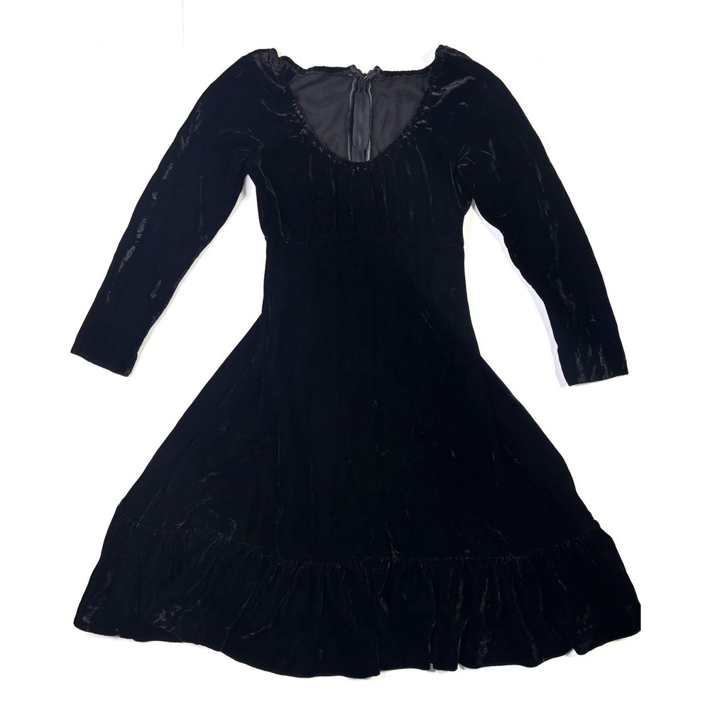Vintage Black Velvet Dress Women's 8 Union Made ILGWU Gothic Boho 1970s